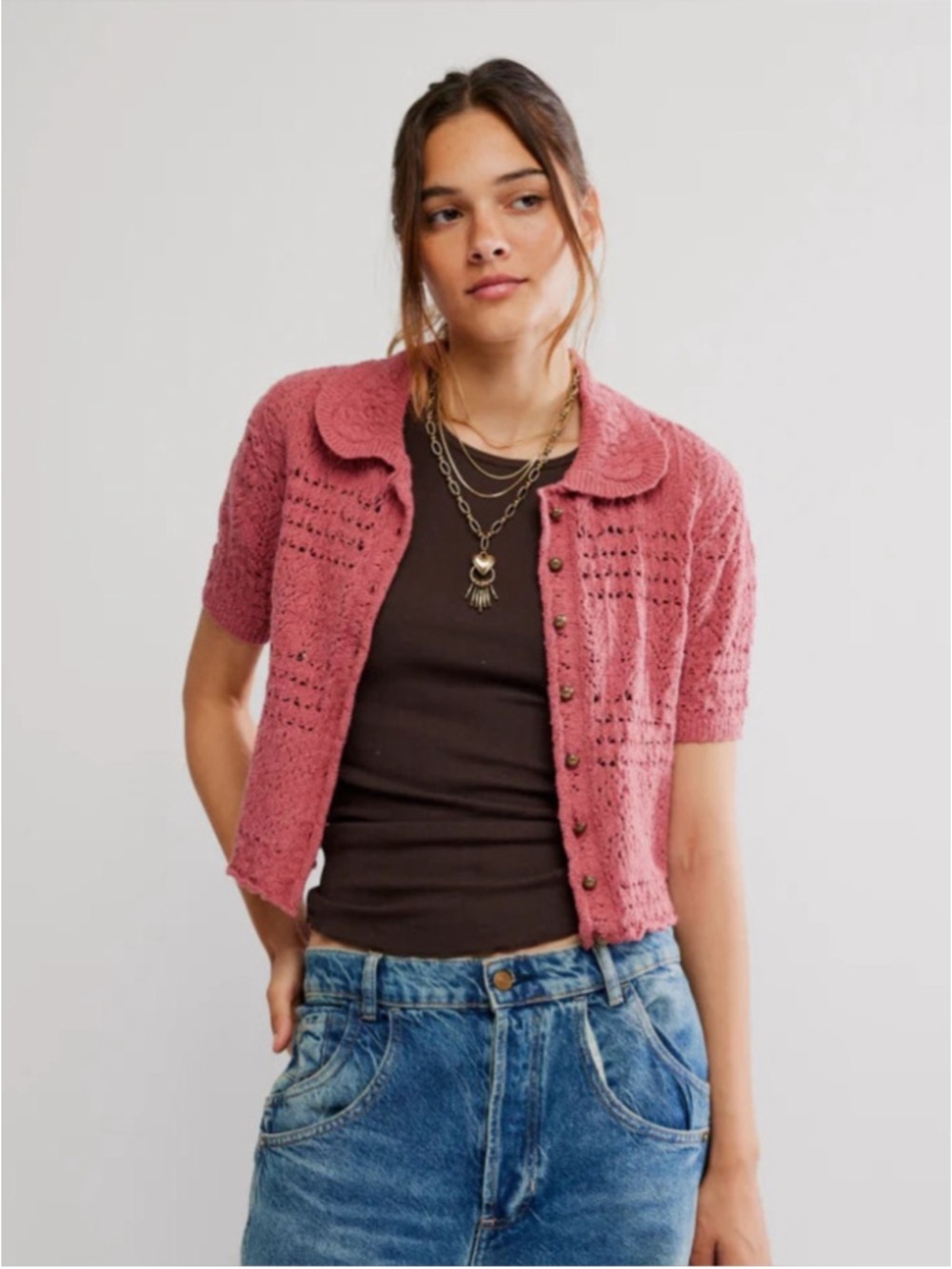 FREE PEOPLE DAILY CARDIGAN FADED ROSE SIZE M - Picture 4 of 12